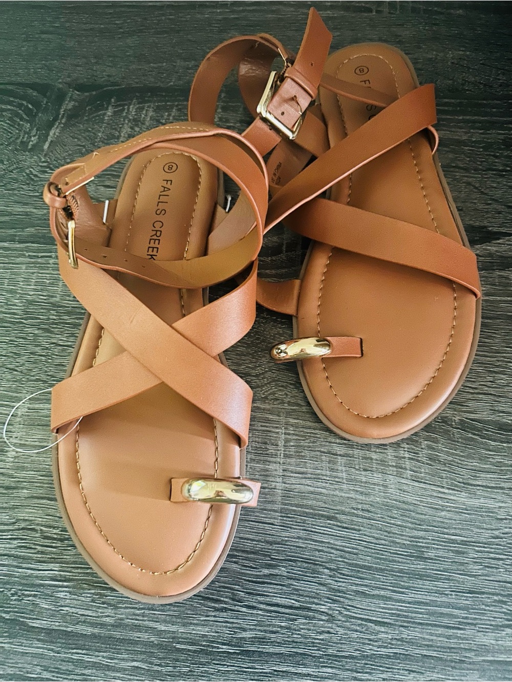Falls Creek Women's Cognac Crisscross Toe-Ring Sandals